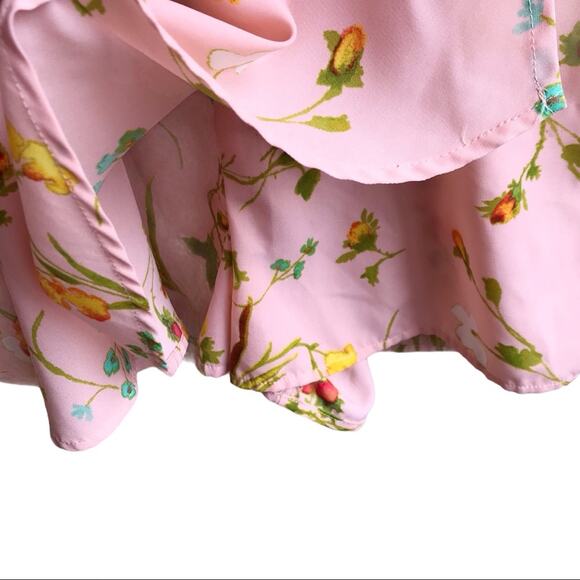 Copper Key Floral Print Romper Size S Faux Wrap Short Flutter Sleeves Outfit - Picture 8 of 12